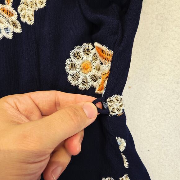 JOA Los Angeles Embroidered Floral Cold Shoulder Dress Womens M Navy Blue NWT* - Picture 13 of 14